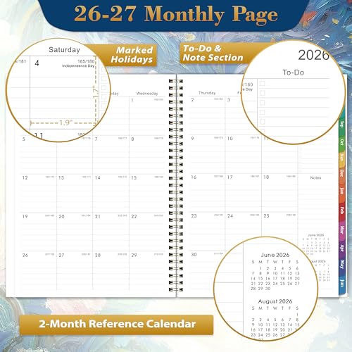 Lortarl Planner 2026-2027 - Academic Planner 2026-2027 Weekly and Monthly from July 2026 to June 2027, 9" x 11", Weekly Monthly Calendar with Inner Pocket, Colorful Coated Tabs - Image 2
