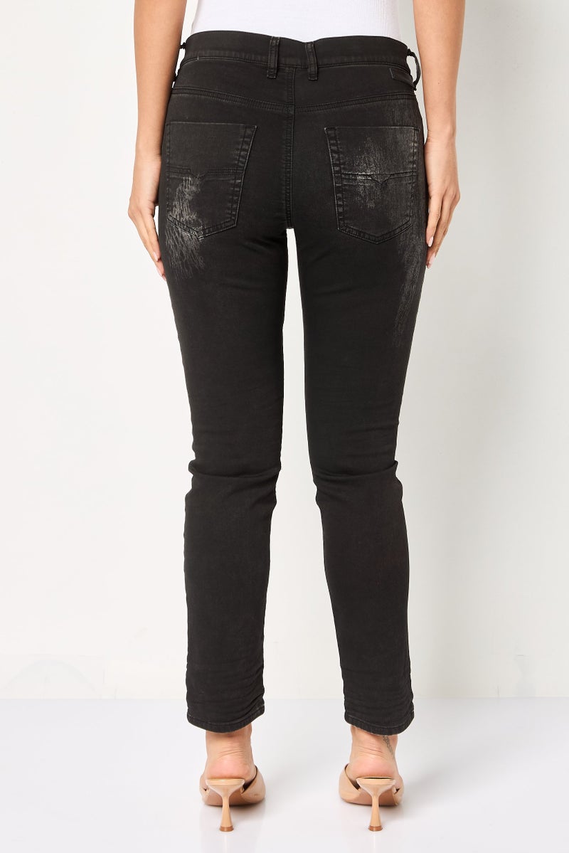 DIESEL Women Regular Fit Washed Stretchable Jeans, Black - Image 4