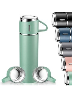 TIGER 500ml Stainless Steel Vacuum Thermos Flask with Silicone Handle – Insulated Water Set with 2 Stainless Steel Cups for Hot & Cold Drinks – Ideal for Outdoor Travel, Camping. Hiking | Gift Box Set (2 PACK) GREEN  - Image 1