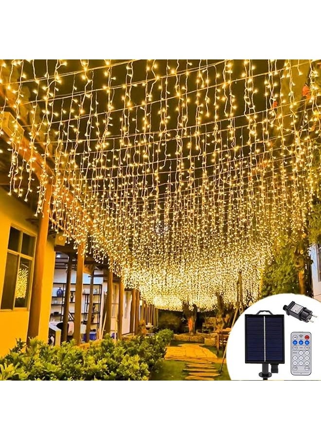 The Bros 16.4ft 256 LEDs Solar Icicle String Lights 8 Modes Waterproof Icicle Christmas Lights Outdoor Curtain Fairy Lights, Window Bedroom Wedding LED Waterfall Decorations Lights  - Image 1