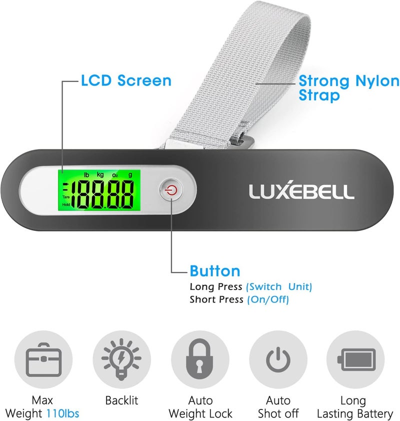 LUXEBELL Digital Luggage Scale Vacation Travel Essentials Accessories Gifts for Traveler Portable Suitcase Handheld Weight Scale 110 lbs Hanging Baggage Travel Must Haves - Image 2
