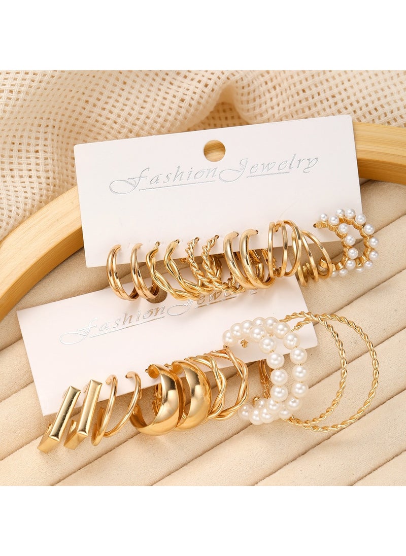 Huitich Elegant 12 Pcs Gold Colour Hoop & Pearl Earring Set  - Image 2