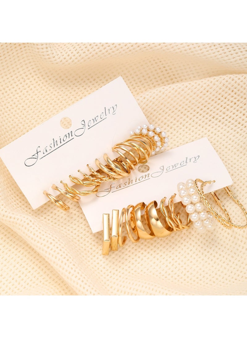 Huitich Elegant 12 Pcs Gold Colour Hoop & Pearl Earring Set  - Image 3