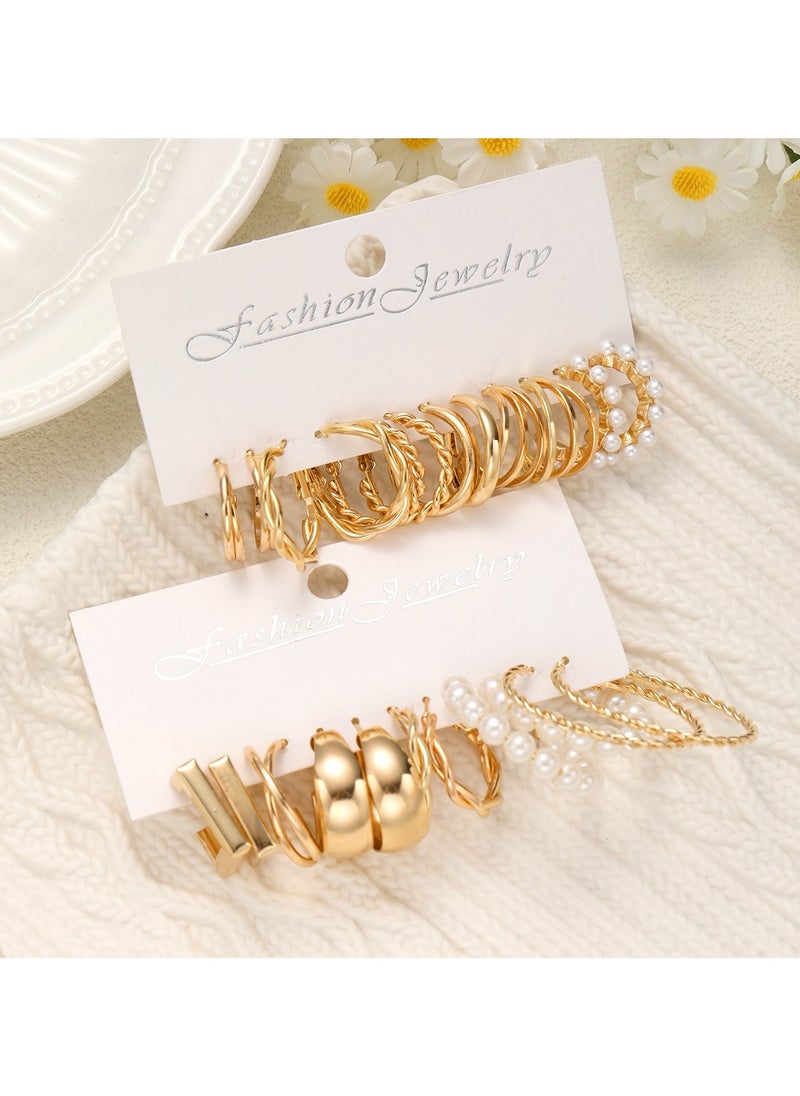 Huitich Elegant 12 Pcs Gold Colour Hoop & Pearl Earring Set  - Image 4