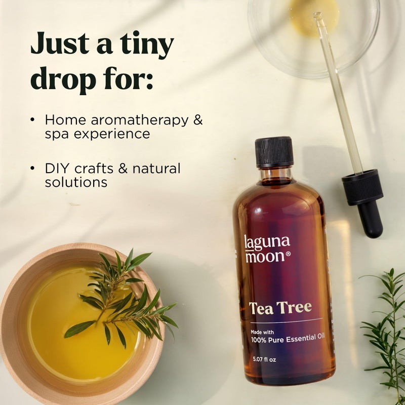 Lagunamoon Australian Tea Tree Essential Oil (150ml) - XXL Bottle with Drops for Candle Making Scents and Cleaning Products - Fragrance Oil for Aromatherapy, Relaxation, Diffusers, Yoga, Home Care - Image 2