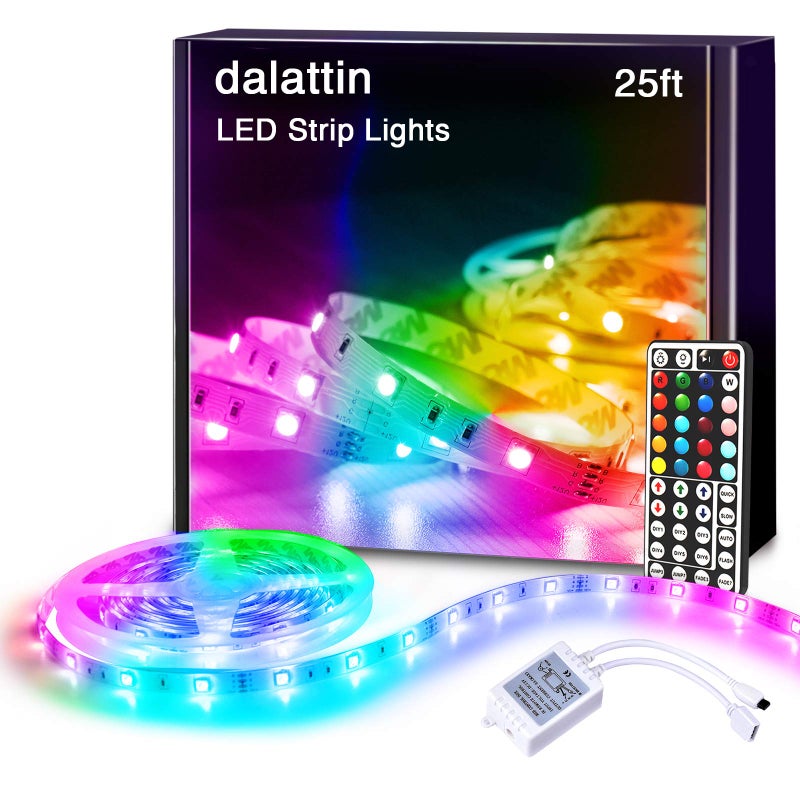dalattin Led Lights for Bedroom 25ft RGB 5050 Led Strip Lights Color Changing Kit with 44 Keys Remote Controller and 12V Power Supply Led Light Strips Indoor Decoration,Easter Decor - Image 1