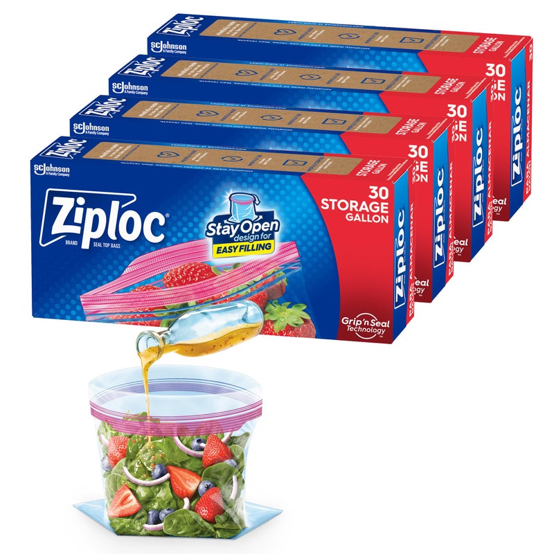 Ziploc Ziploc Gallon Food Storage Bags New Stay Open Design with StandUp Bottom Easy to Fill 30 Count Pack of 4