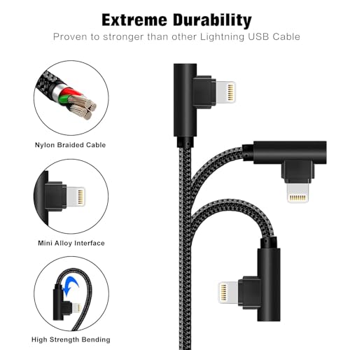 APFEN iPhone Cable 5 Pack(3/3/6/6/10FT) MFI Certified Cable Lightning Fast Charger Nylon Braided Data Cord 90 Degree Elbow for Game Video Compatible with iPhone 12 11 Pro Max XR XS Max iPod (Black) - Image 2