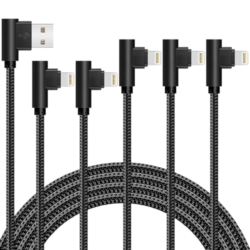 APFEN iPhone Cable 5 Pack(3/3/6/6/10FT) MFI Certified Cable Lightning Fast Charger Nylon Braided Data Cord 90 Degree Elbow for Game Video Compatible with iPhone 12 11 Pro Max XR XS Max iPod (Black) - Image 1
