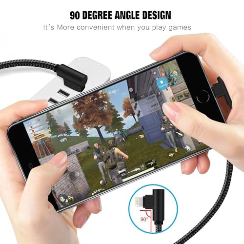 APFEN iPhone Cable 5 Pack(3/3/6/6/10FT) MFI Certified Cable Lightning Fast Charger Nylon Braided Data Cord 90 Degree Elbow for Game Video Compatible with iPhone 12 11 Pro Max XR XS Max iPod (Black) - Image 4