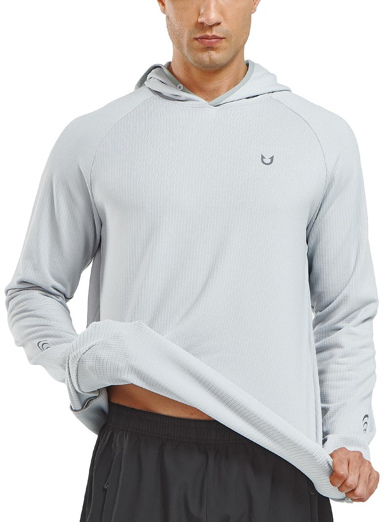 NORTHYARD Men's Running Hoodie Lightweight Fleece Workout Pullover Long Sleeve Cold Weather Hooded Sweatshirts Athletic Gym LIGHTGREY L - Image 2