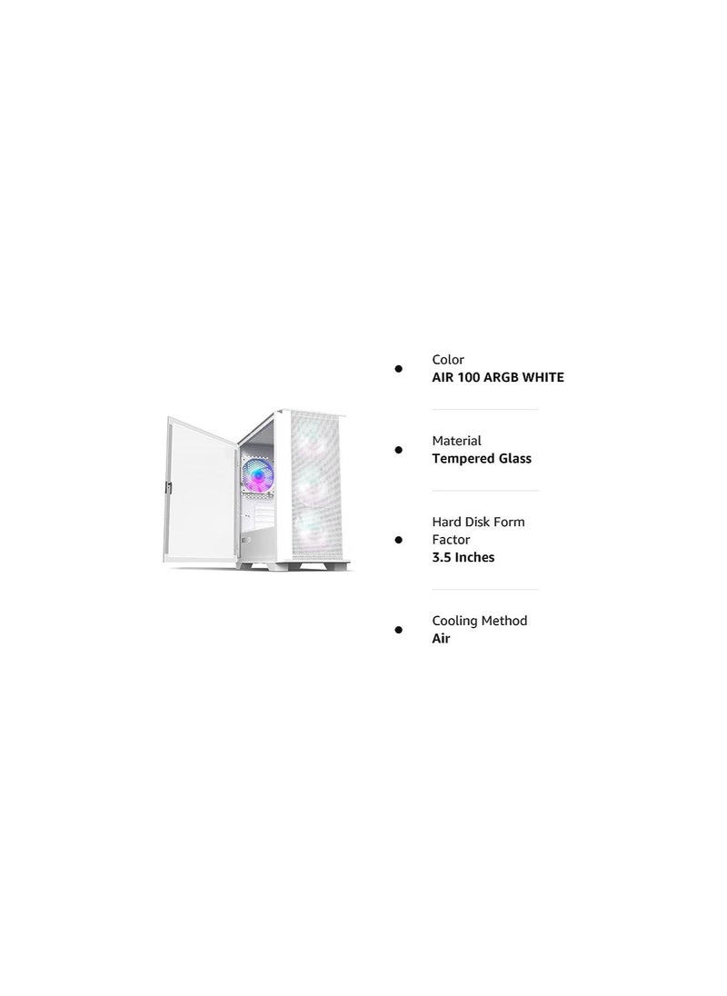 Montech Air 100 ARGB Micro-ATX Gaming Case - White