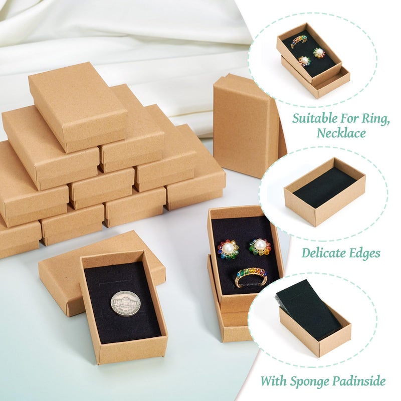 Craftdady 24pcs Tan Jewelry Gift Boxes 3 x 2 x 1 Inch Small Gift Boxes Cardboard Necklace Boxes Earring Pendants Boxes Rectangle Sponge Ring Boxes for Bracelet Jewelry Display - Image 3