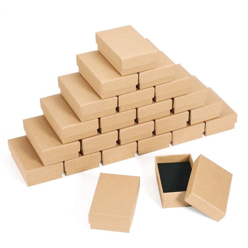Craftdady 24pcs Tan Jewelry Gift Boxes 3 x 2 x 1 Inch Small Gift Boxes Cardboard Necklace Boxes Earring Pendants Boxes Rectangle Sponge Ring Boxes for Bracelet Jewelry Display - Image 1