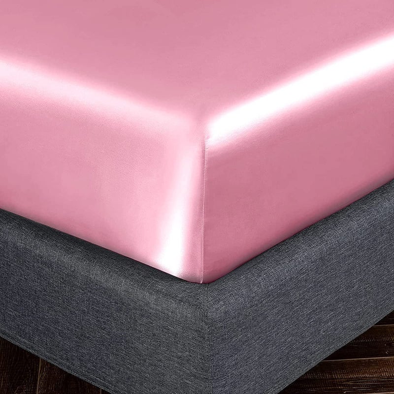 Homiest Pink Satin Fitted Sheet Twin XL Size Fitted Bed Sheet  Deep Pocket Fitted Sheet Only  Luxury & Ultra Soft Bedding Fitted Sheet Single Bottom Bed Sheets Sold Separately - Image 3