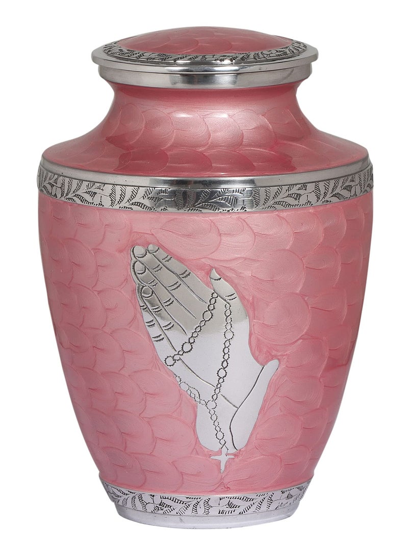 BOLD  DIVINE Modern Pearl Pink Cremation Urn Human Ashes Adult Memorial urn Burial Funeral Cremation Urns  200 Cubic Inches Praying Hands