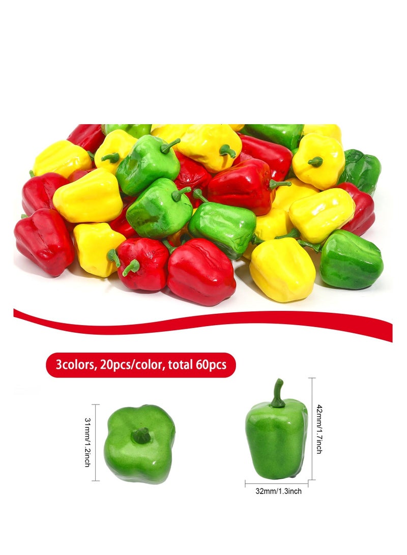 60Pcs Foam Fruit Artificial Bell Pepper, Simulation Realistic Lifelike Models Artificial Vegetables, for Party Autumn Supplies Farmhouse Restaurant Photography Props, Mixed Color (3 Colors) - Image 5