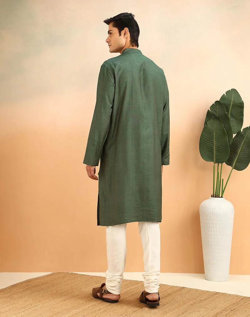 Fabindia  Green Viscose Silk Long Kurta for Men | Best Price UAE
