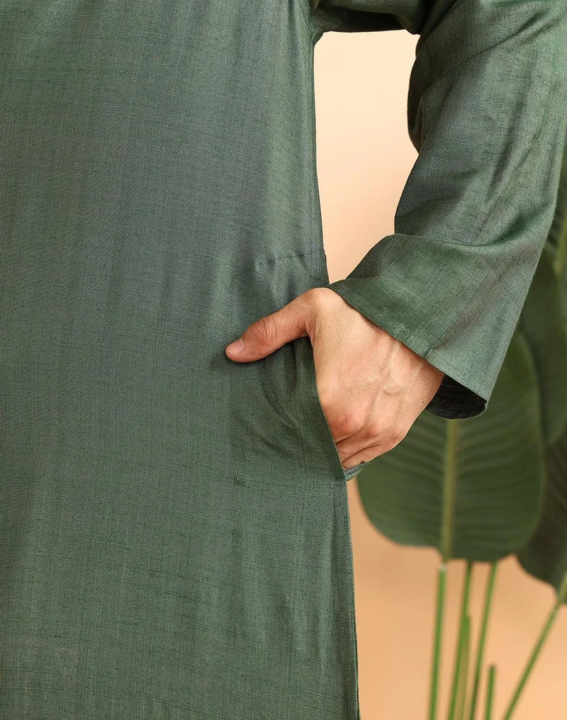Fabindia  Green Viscose Silk Long Kurta for Men | Best Price UAE