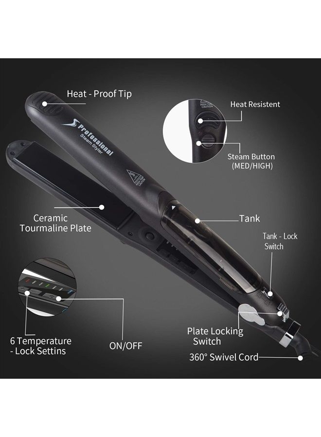 DORISILK Steam Straighteners for Hair, Professional Salon Ceramic Tourmaline Vapor Steam Flat Iron Hair Straightener and Curler 2 in 1 Straightening Curling Iron, Dual Voltage LED Display Control Temp - Image 3