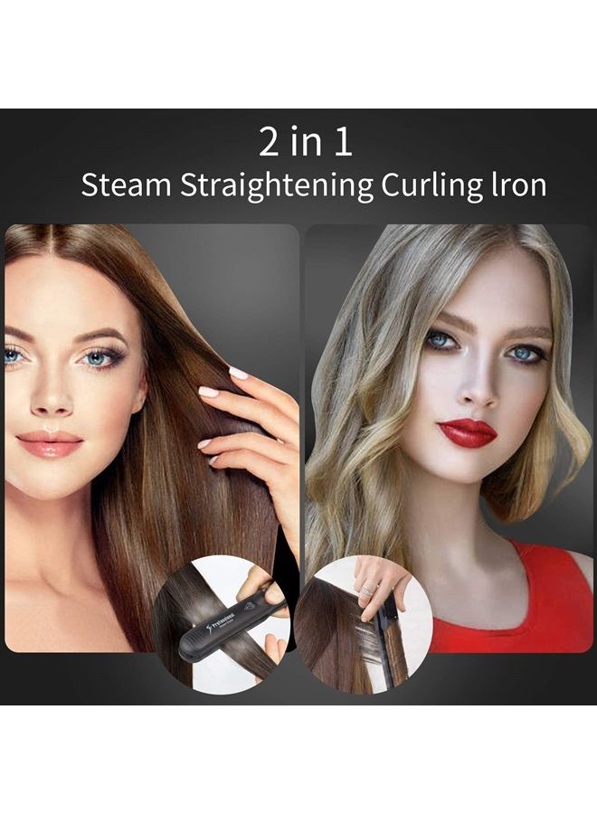 DORISILK Steam Straighteners for Hair, Professional Salon Ceramic Tourmaline Vapor Steam Flat Iron Hair Straightener and Curler 2 in 1 Straightening Curling Iron, Dual Voltage LED Display Control Temp - Image 1