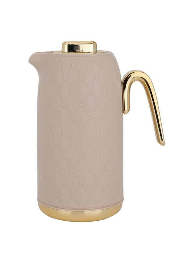Timeless Plastic Rattan Thermos 1 Liter Golden Light Brown Handle  - Image 1