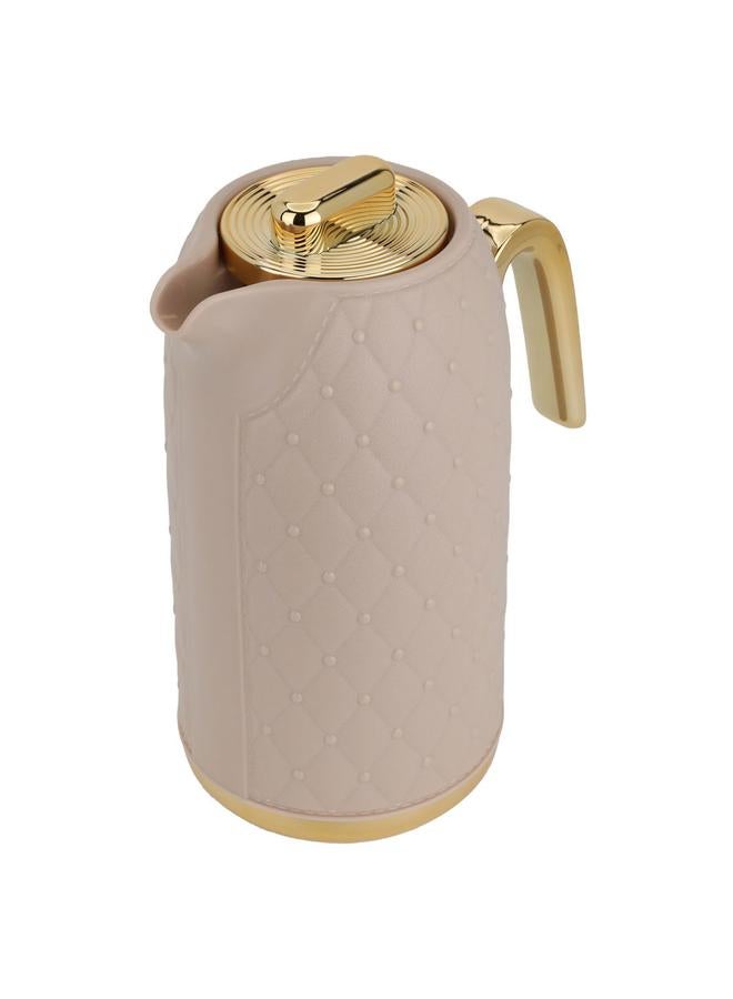 Timeless Plastic Rattan Thermos 1 Liter Golden Light Brown Handle  - Image 2