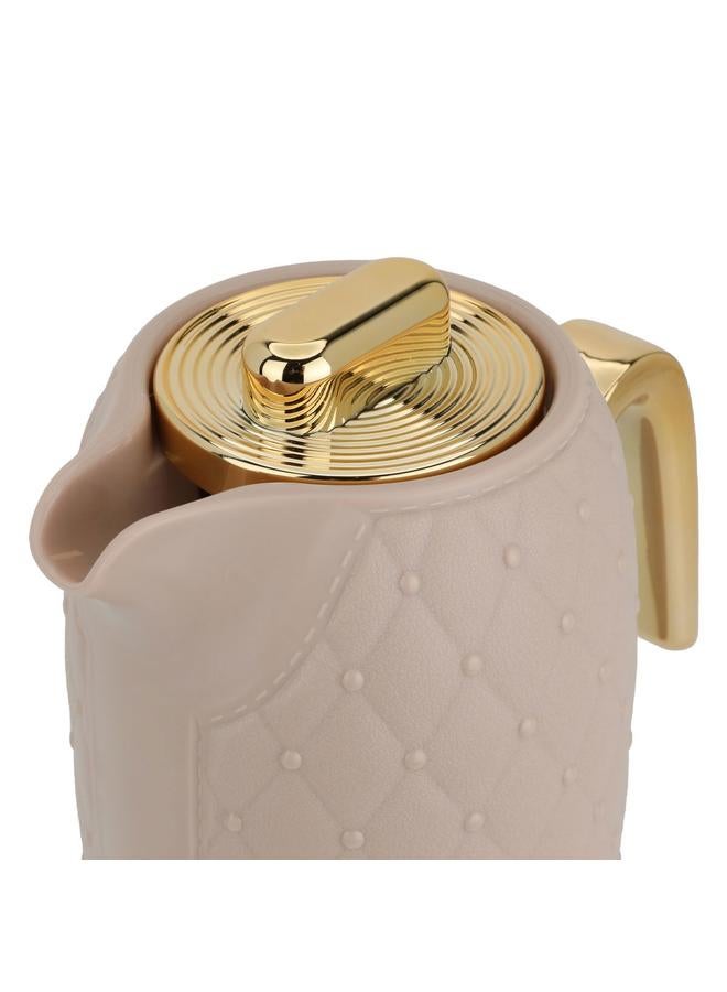 Timeless Plastic Rattan Thermos 1 Liter Golden Light Brown Handle  - Image 4