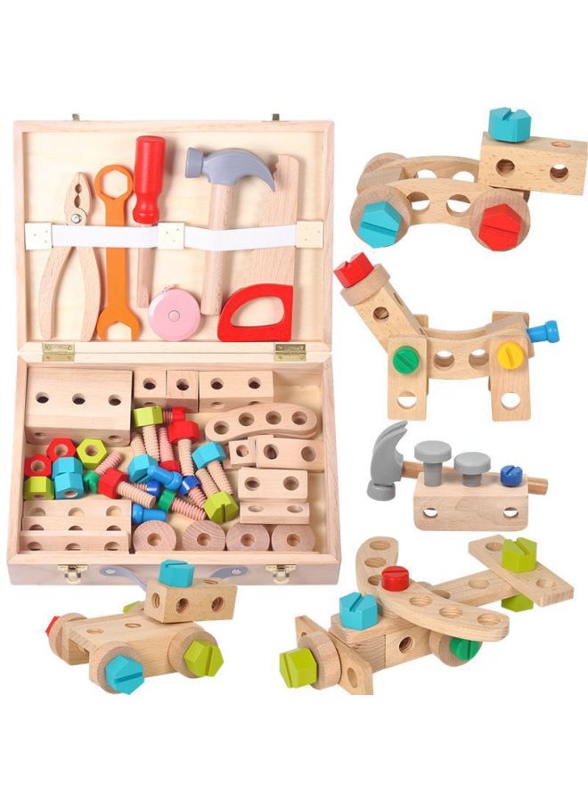 Toolbox Children's Early Education Building Blocks 2-year-old Baby 3-year-old Boy Screw Screw Combination Disassembly And Suit Educational Toys-Color:# 1264 Wooden Box + Elephant Whack-a-mole Toy  - Image 3