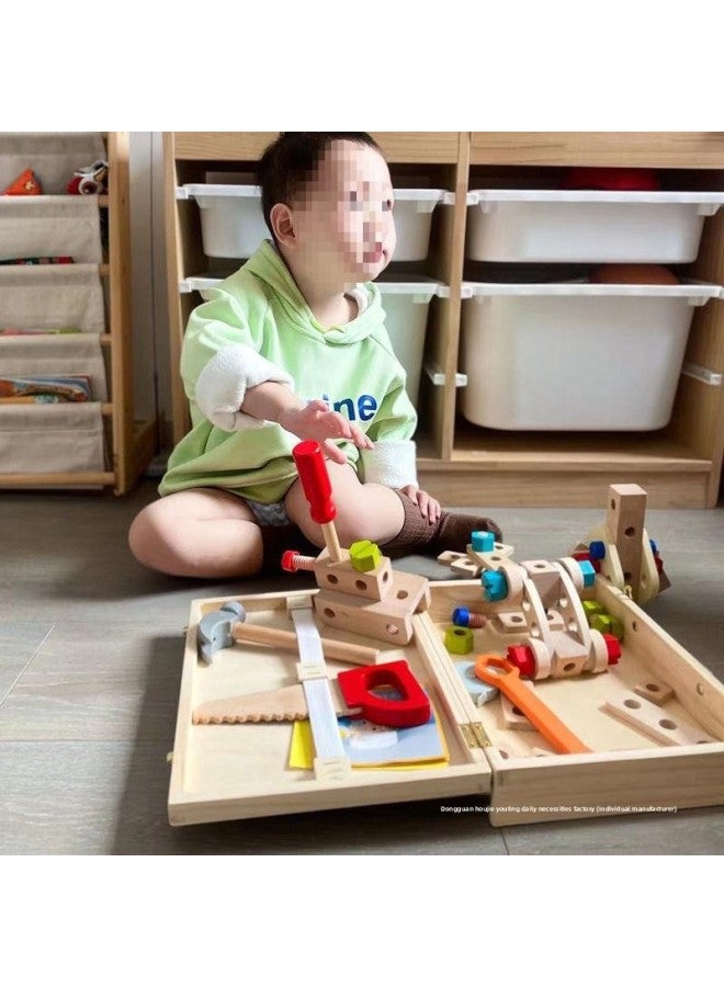 Toolbox Children's Early Education Building Blocks 2-year-old Baby 3-year-old Boy Screw Screw Combination Disassembly And Suit Educational Toys-Color:# 1264 Wooden Box + Elephant Whack-a-mole Toy  - Image 4