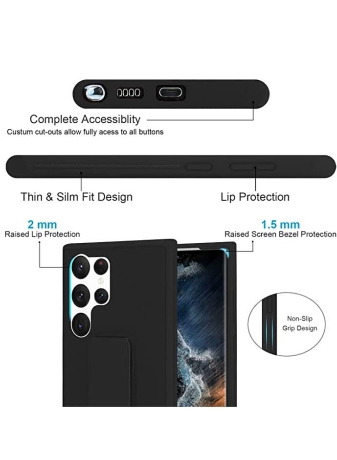 ELTRAZONE حافظة سامسونج جالاكسي S23 ألترا مع حامل غير قابلة للانزلاق ومقاومة للخدوش والصدمات حافظة سامسونج S23 ألترا مع حامل مغناطيسي، غطاء واقي حافظة سيليكون لهاتف جالاكسي S23 ألترا باللون الأسود - Image 2