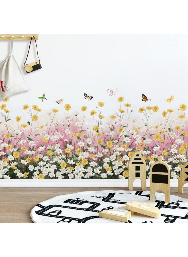 LiveGallery 2 Sheets Yellow Daisies Flowers Wall Decals Small Fresh White Chrysanthemum Wall Stickers Pink Gypsophila Wall Art Murals For Baby Kids Girls Bedroom Living Room Corners Skirting Lines Waist Lines  - Image 5