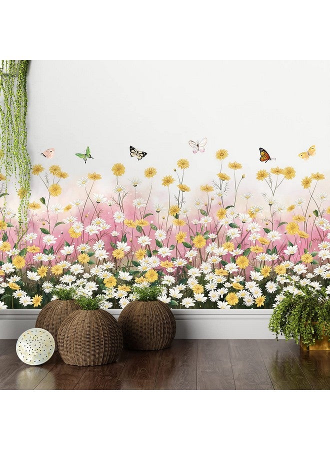 LiveGallery 2 Sheets Yellow Daisies Flowers Wall Decals Small Fresh White Chrysanthemum Wall Stickers Pink Gypsophila Wall Art Murals For Baby Kids Girls Bedroom Living Room Corners Skirting Lines Waist Lines  - Image 1