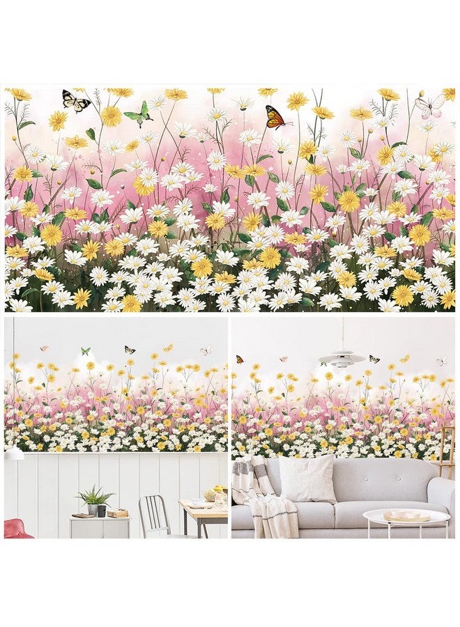 LiveGallery 2 Sheets Yellow Daisies Flowers Wall Decals Small Fresh White Chrysanthemum Wall Stickers Pink Gypsophila Wall Art Murals For Baby Kids Girls Bedroom Living Room Corners Skirting Lines Waist Lines  - Image 3