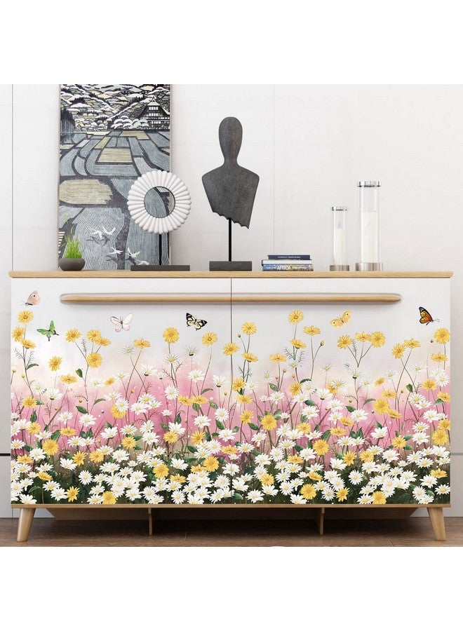 LiveGallery 2 Sheets Yellow Daisies Flowers Wall Decals Small Fresh White Chrysanthemum Wall Stickers Pink Gypsophila Wall Art Murals For Baby Kids Girls Bedroom Living Room Corners Skirting Lines Waist Lines  - Image 4