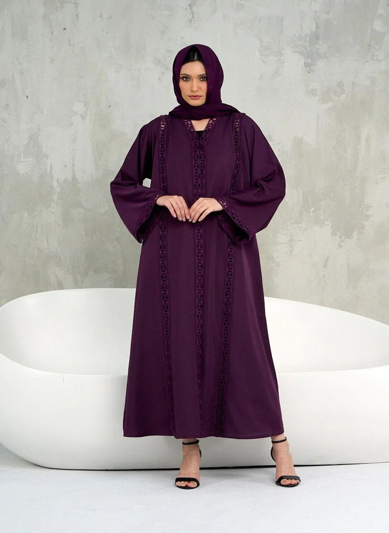 Couturelabs Purple Lace Abaya with Sheila