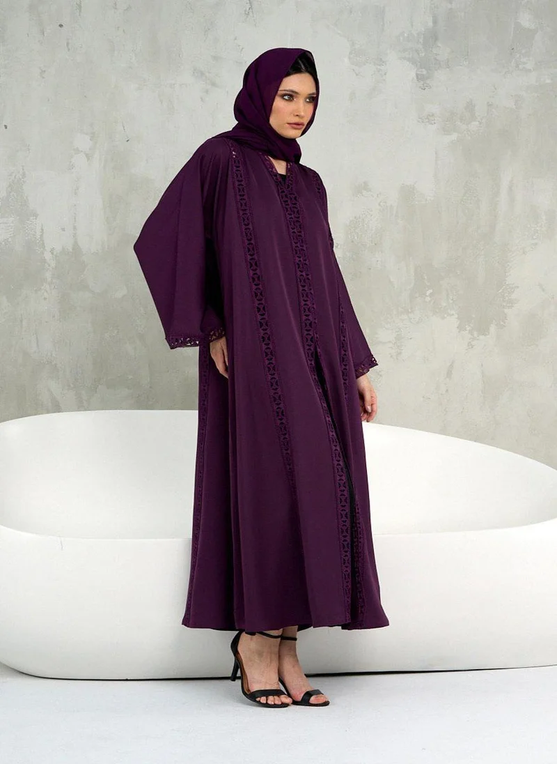 Couturelabs Purple Lace Abaya with Sheila