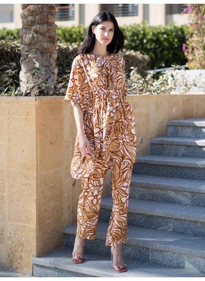 sanskrutihomes Sanskrutihomes Floral Printed Side Drawstring Waist Top and Straight Pyjama Set