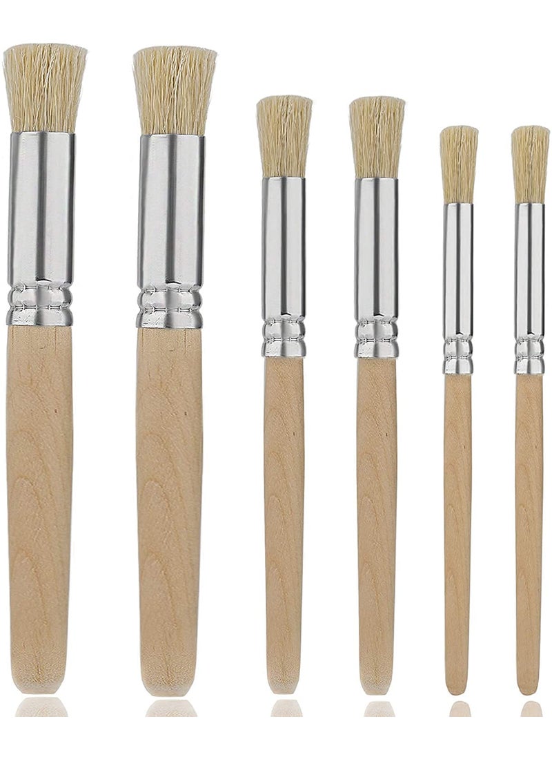HOUSE HATCH HOUSE HATCH 6 Pcs Wooden Stencil Brush Natural Bristle Wooden Handle Template Brushes Painting Bristle Brushes for Stencil Projects Acrylic Painting Oil Painting Card Making and DIY Art Crafts 