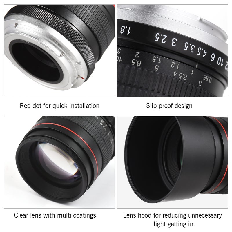 85mm Fixed Focus Camera Lens F1.8 Large Aperture Manual Focus with EF Mount 7 Groups 10 Elements Compatible with Canon EOS Rebel T8i T7i T6 T3i T2i 4000D 2000D 1300D 850D 800D 600D 550D 90D 80D 77D - Image 4