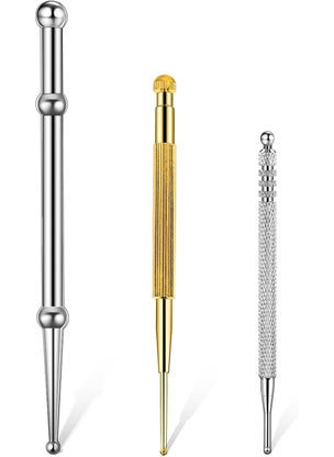 Sliverdew 3Pcs Massage Tools Acupuncture Stainless Steel Acupressure Bar Facial Reflexology Manual Acupuncture Pen Retractable Acupuncture Pen Double Headed Massage Tool for Full Body Pain Relief 