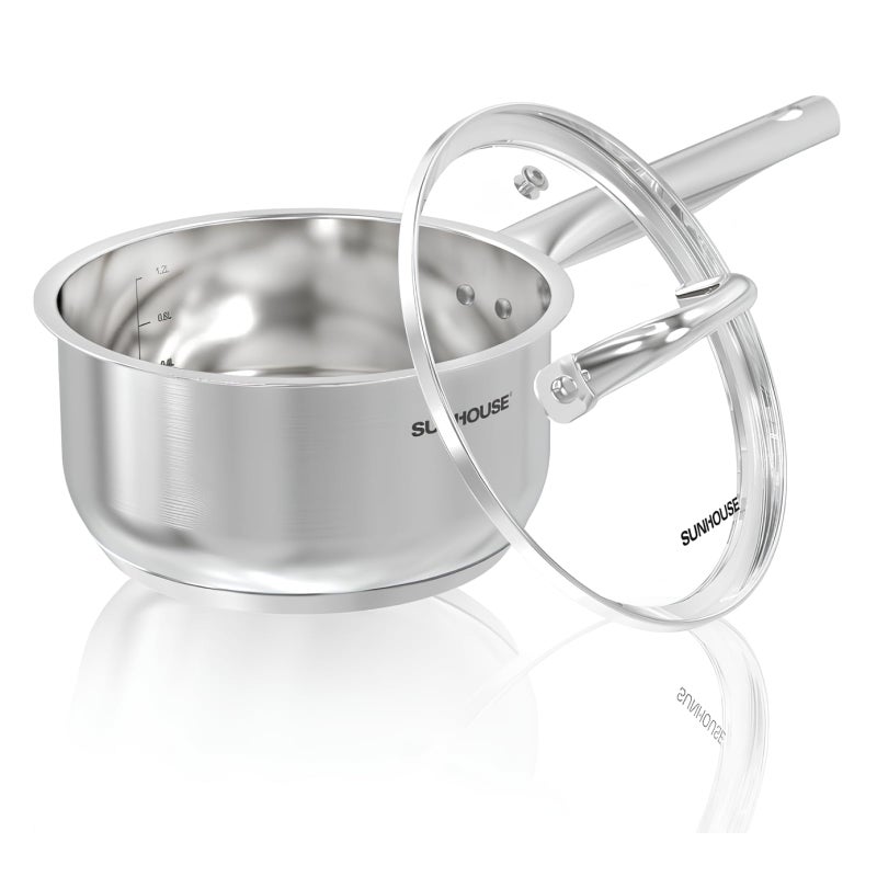 SUNHOUSE  15 Quart Stainless Steel Sauce Pan with Lid  PFOAFREE High Stainless Steel Sauce Pan Induction base StayCool Handle Compatible with All Cooktops Gas Geramic Electric etc
