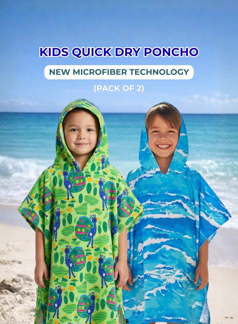 Pearl Coast International Kids Poncho Towel Hooded Pack of 2 – Quick Dry Microfiber Beach Changing Robe for Boys & Girls, Soft Absorbent Swim Cover Up - Image 1