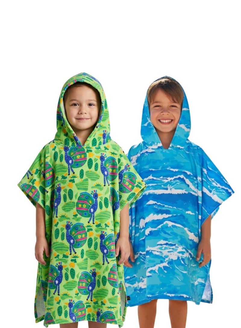 Pearl Coast International Kids Poncho Towel Hooded Pack of 2 – Quick Dry Microfiber Beach Changing Robe for Boys & Girls, Soft Absorbent Swim Cover Up - Image 2