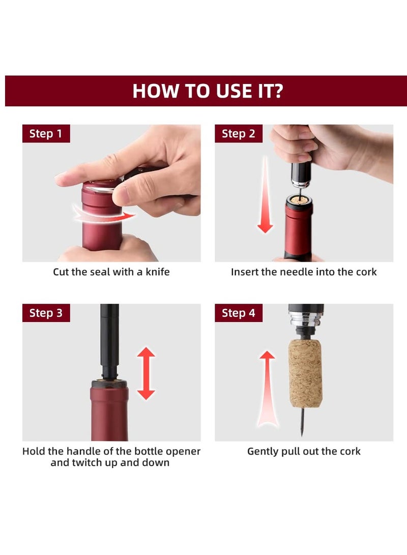 SOLARAE Portable Air Pressure Wine Opener, 2 in 1 Cork Wine Opener Needle with Foil Cutter, Handheld Cork Opener, Effortless Wine Opening - Image 3