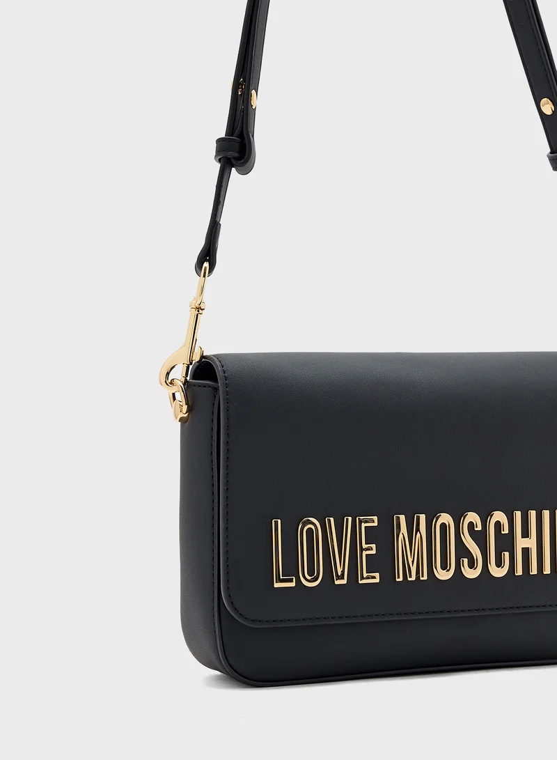 لوف موسكينو Logo Detailed Flap Over Crossbody