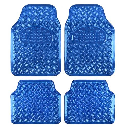 BDK Metallic Chrome Car Floor Mats All-Weather Universal Fit Automotive Floor Mats for Cars SUVs, Floor Mats for Trucks, Car Mats Full Set Front & Rear, Non-Slip Backing - Blue - Image 1