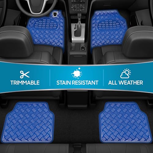 BDK Metallic Chrome Car Floor Mats All-Weather Universal Fit Automotive Floor Mats for Cars SUVs, Floor Mats for Trucks, Car Mats Full Set Front & Rear, Non-Slip Backing - Blue - Image 3