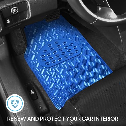 BDK Metallic Chrome Car Floor Mats All-Weather Universal Fit Automotive Floor Mats for Cars SUVs, Floor Mats for Trucks, Car Mats Full Set Front & Rear, Non-Slip Backing - Blue - Image 2