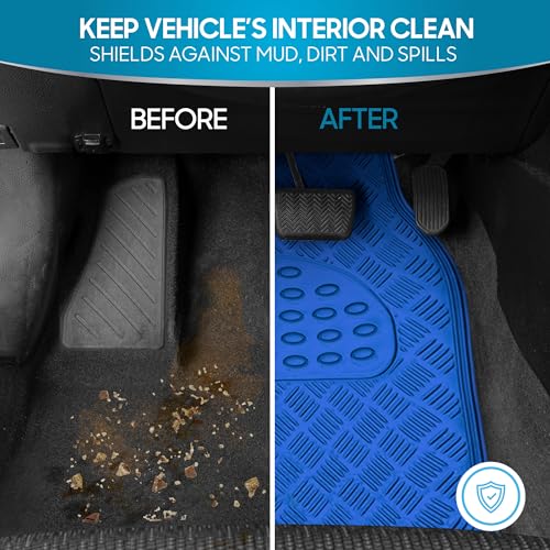 BDK Metallic Chrome Car Floor Mats All-Weather Universal Fit Automotive Floor Mats for Cars SUVs, Floor Mats for Trucks, Car Mats Full Set Front & Rear, Non-Slip Backing - Blue - Image 4